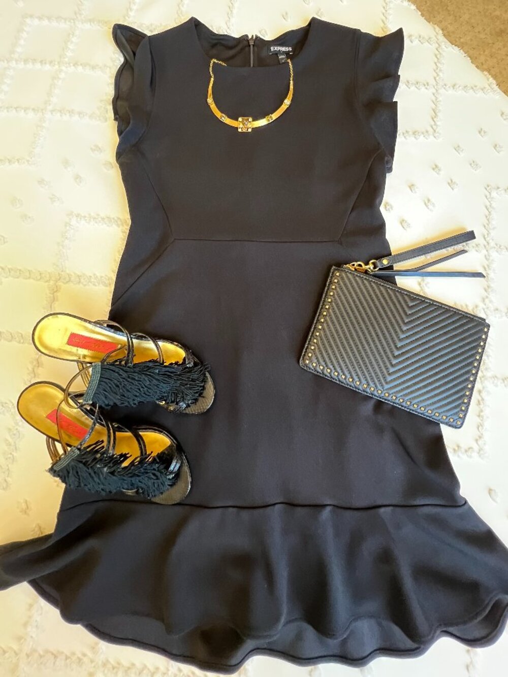 Express Ruffle Sleeve Fit and Flare Mini Black Dress SIZE 8